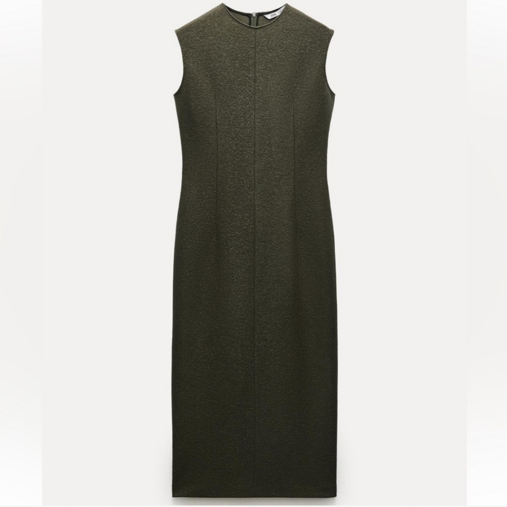 NWT Zara Long Brown Wool Sleeveless Dress S